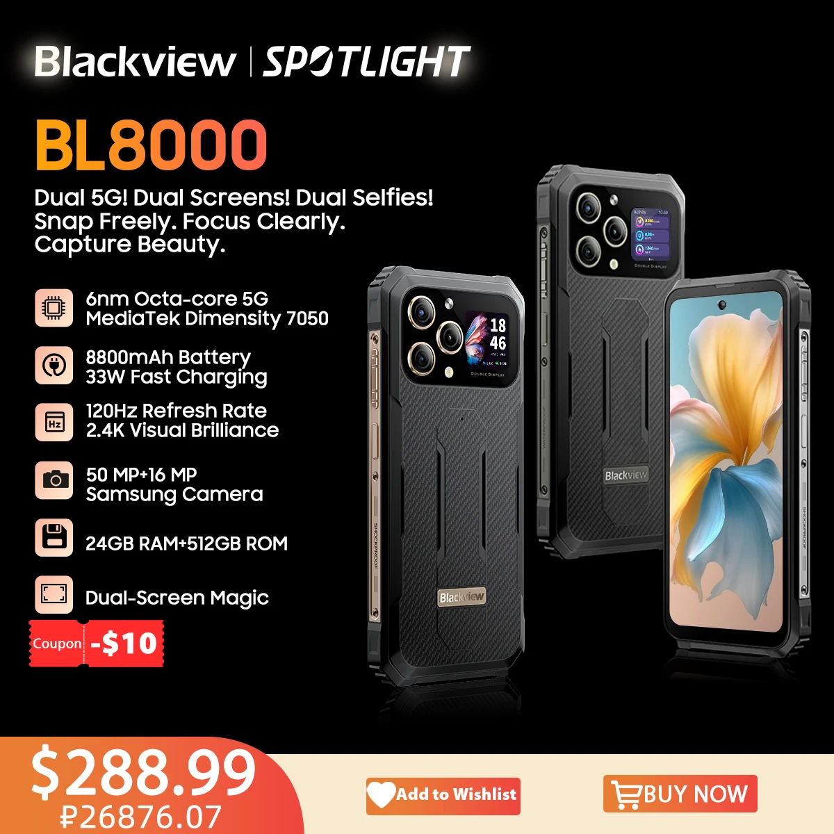 Blackview BL8000 5G Rugged Smartphone Dimensity 7020, 6.78