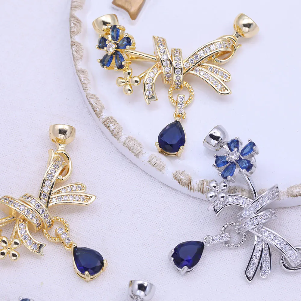 1 Piece of Gold-plated Copper with Zirconia Butterfly Knot Teardrop Pearl Chain Clasp DIY Bracelet Necklace Jewelry Accessory