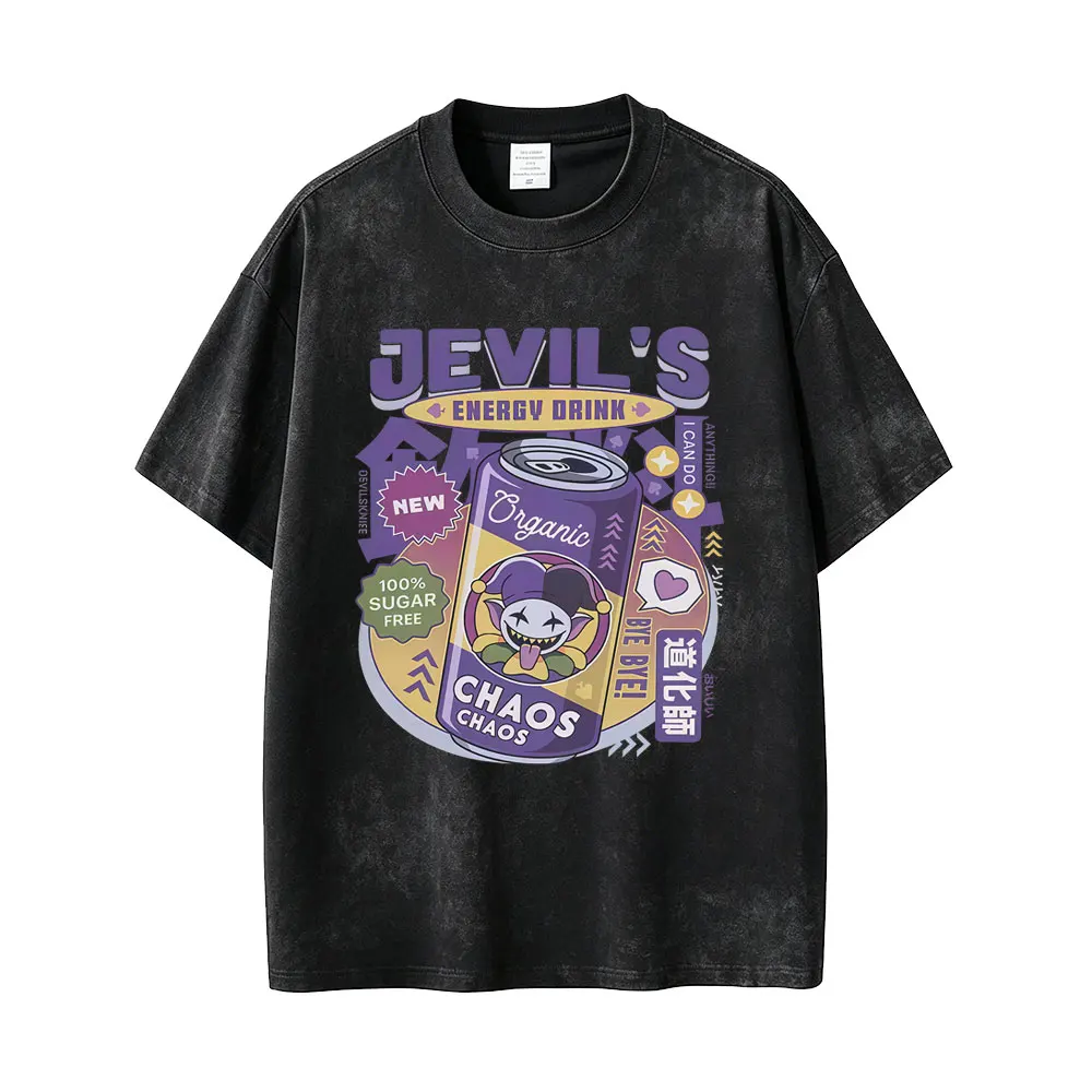 

Washed Vintage Game Deltarune Jevil's Energy Drink Funny Meme T Shirt Men's Women Casual Humor T-shirt Male Oversized T-shirts