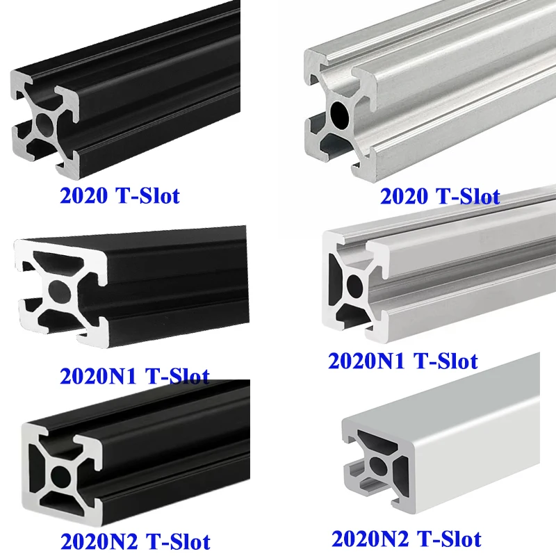 1PCS 2020 2020N1 2020N2 T-Slot EU Standard Anodized Aluminum Profile Extrusion L=100-1000mm Linear Rail for CNC 3D Printer
