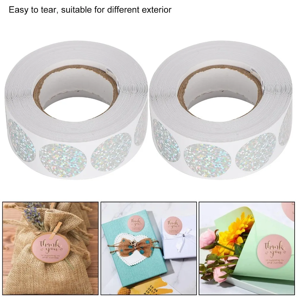 2Pcs Round Shape Holographic Stickers Sparkle Self Adhesive Roll Sticker Labels Silver Iridescent Lightweight