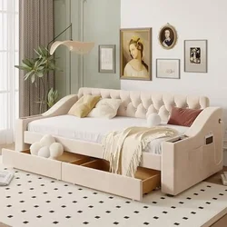 Twin Size Upholstered Daybed with USB Port Storage Drawers and Elegant Design