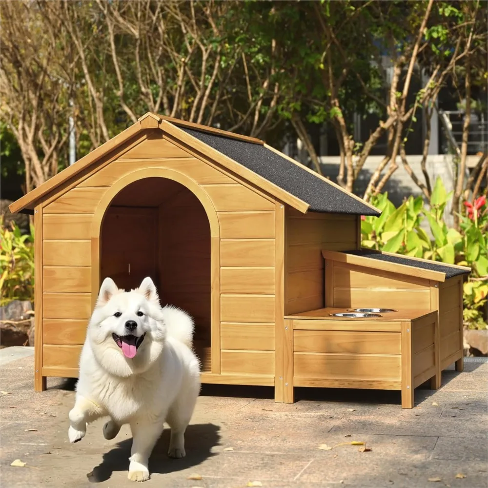 51.18 Inch Large Size Wooden Dog House,for Large Dog Breeds, Cabin Style Raised Dog Shelter with Asphalt Roof, Solid Wood kennel