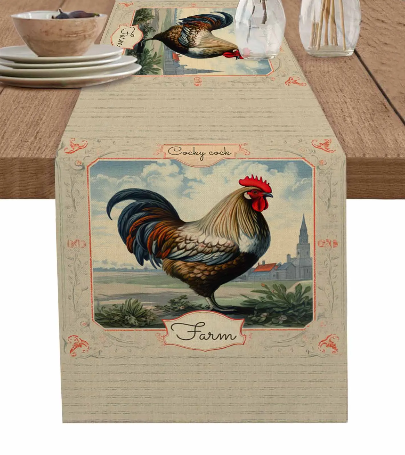 Animal Rooster Farm Table Runners For Dining Room Tablecloth 4/6 Pcs Placemats Table Cover