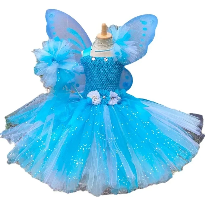 Girls Pink Fairy Tutu Dress with Wings,Kids Princess Cosplay Outfit, Cute Dress Costume for Birthday, Halloween and Themed Party