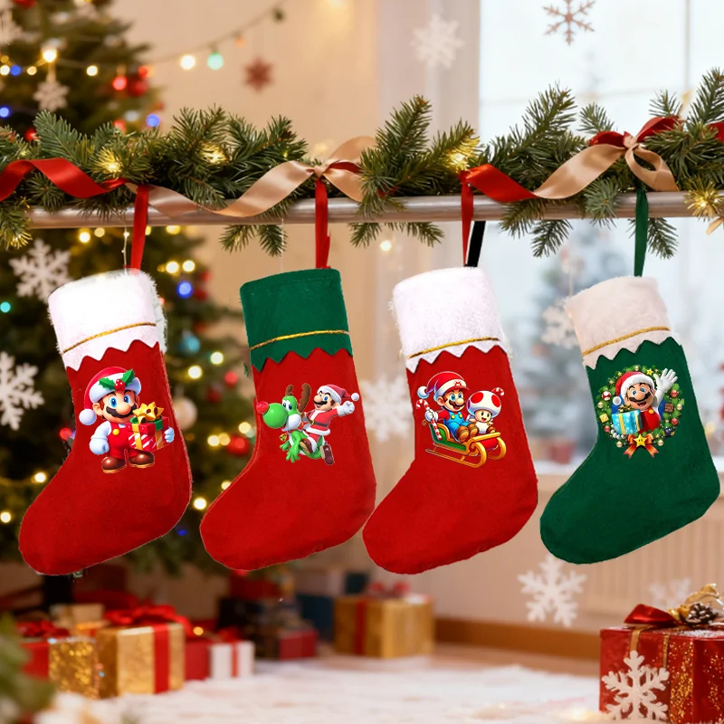 

Super Mario Bros Christmas Sock Cartoon Anime Game Figure Socks Boys Girls Candy Coins Storage Bag Home Decorations Kids Gifts