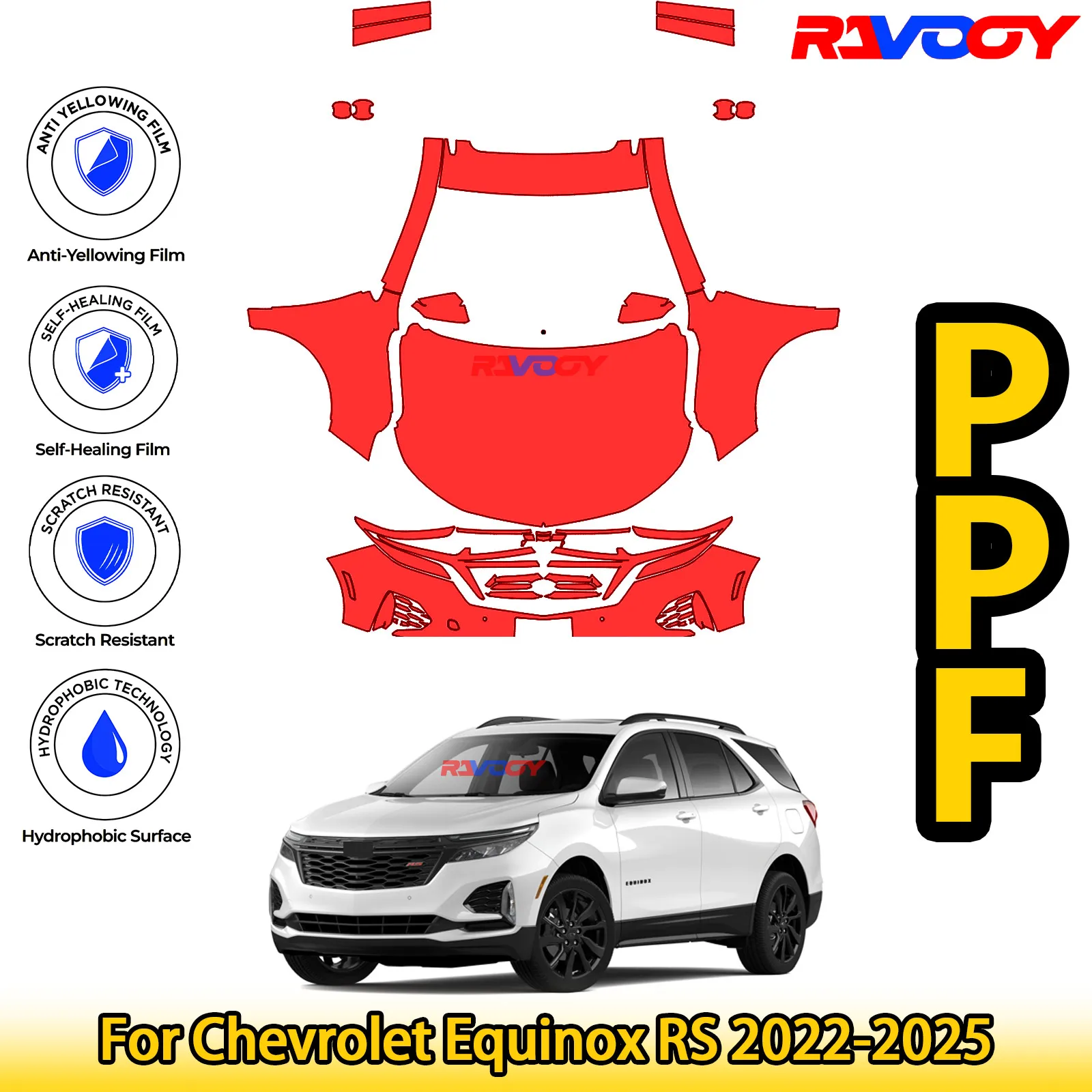 

For Chevrolet Equinox RS 2022-2025 Glossy Matte Black Precut front PPF Kit Paint Protection Film