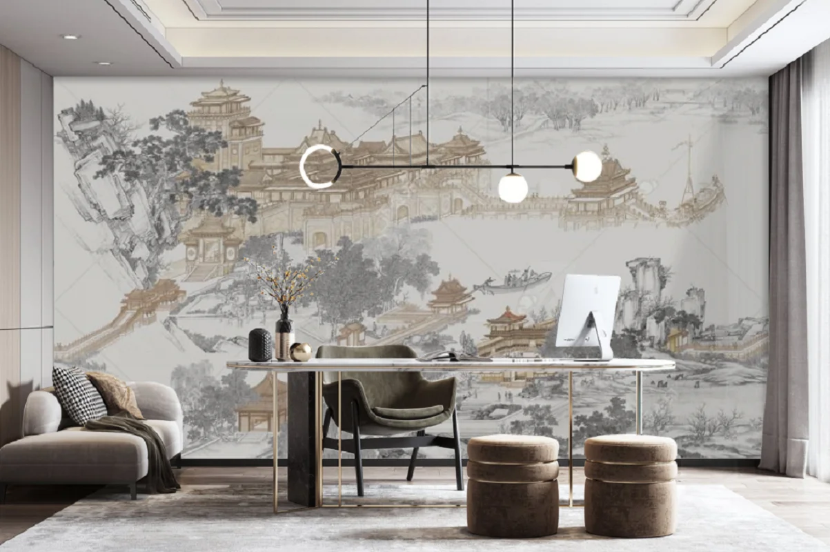 Customized Mural Retro Landscape Building Loft Background Wall Wallpaper Wall Cloth