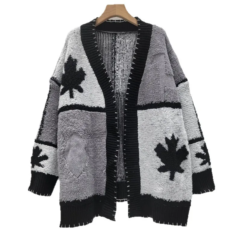 Vrouwen Gesplitst Vest Truien Gebreide Truien Patchwork V-hals Lange Mouwen Open Stitch Losse Casual 2025, Herfst Winter