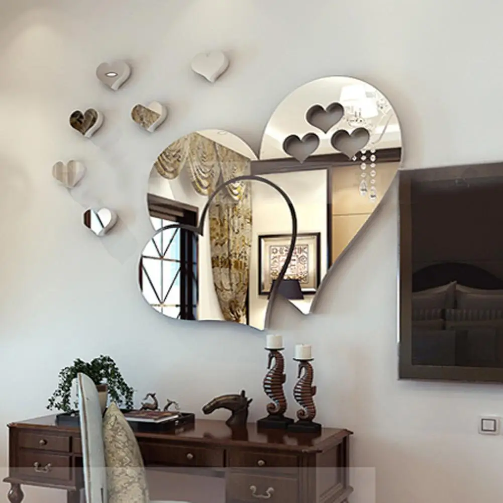 3D Mirror Love Hearts Wall Sticker Durable DIY Simple Wall Stickers Decal Removable Paster for Living Room Art Home Decor