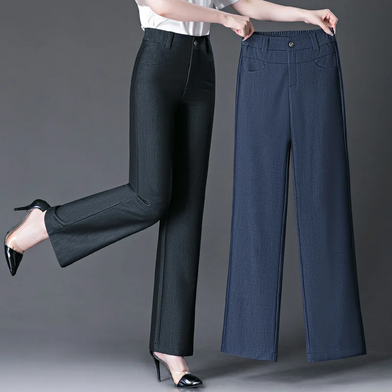 Imitation jeans women spring and autumn high waist straight pants middle-aged mother casual pants thin pants