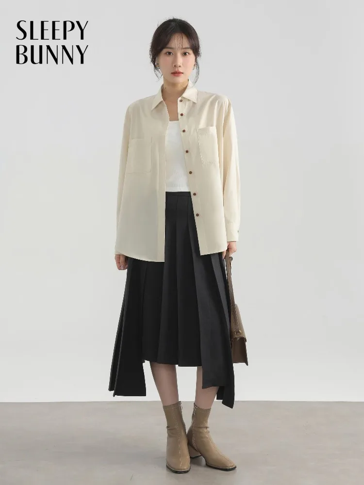 

Women Fashion Temperament Lapel Shirt Top Spring Commute Retro Casual Loose Unique Layered Shirt Lady Elegant Chic Daily Outfit