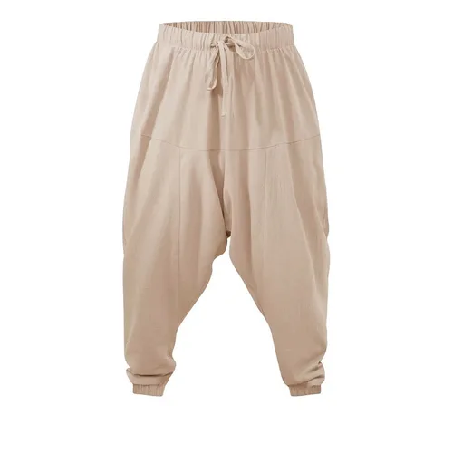 Imagen 2 del producto Pantalones Harem para hombre, ropa de calle acogedora con entrepierna caída de lino y algodón, pantalones largos ligeros y transpirables holgados, pantalones para correr para hombre