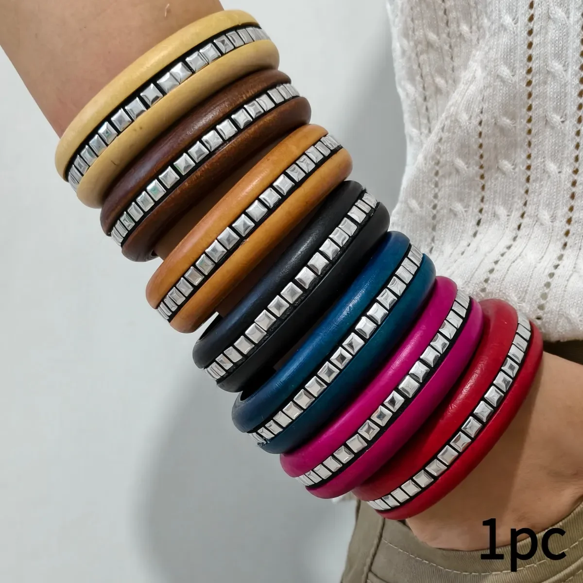 Tocona Retro Multicolor Solid Wood Wide Bangle Geometric Square Personality Wristband Women Party Seaside Exquisite Gift