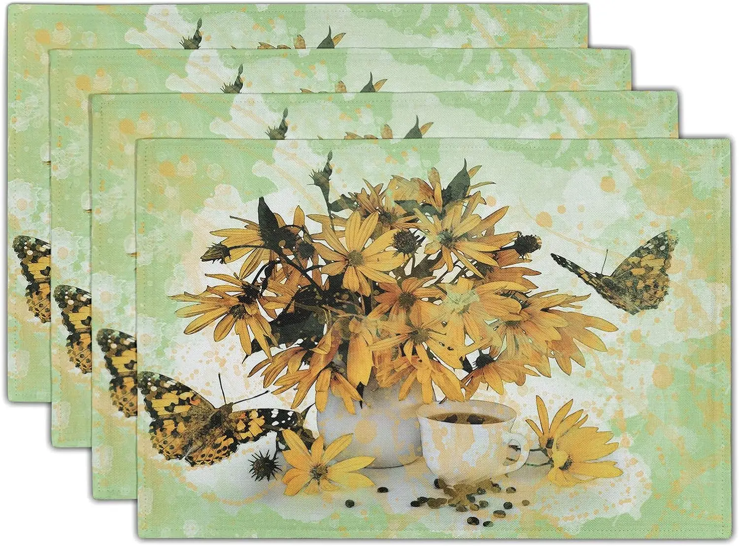 

Yellow Daisies and Butterflies Table Mat Coffee Place Mat 12x18 Inches Heat Resistant Table Pad Linen Placemat for Kitchen Decor