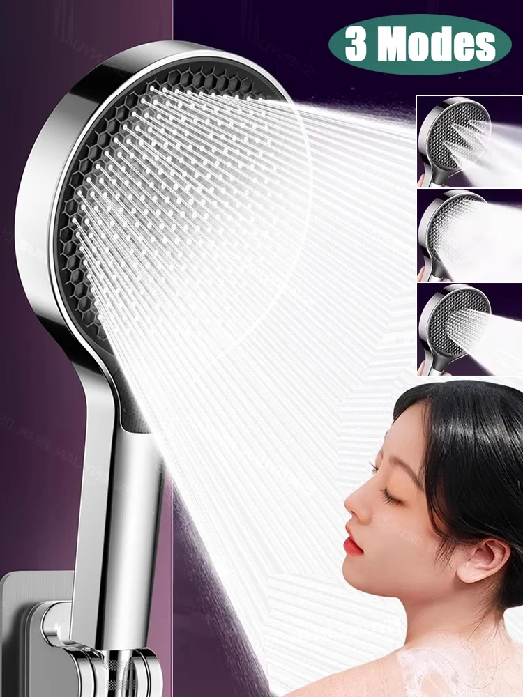 Upgraded 15CM Big Panel Massage Spa Pressurized Shower 3 Modes High Pressure Rainfall Shower One-Key Stop Handheld Shower Head