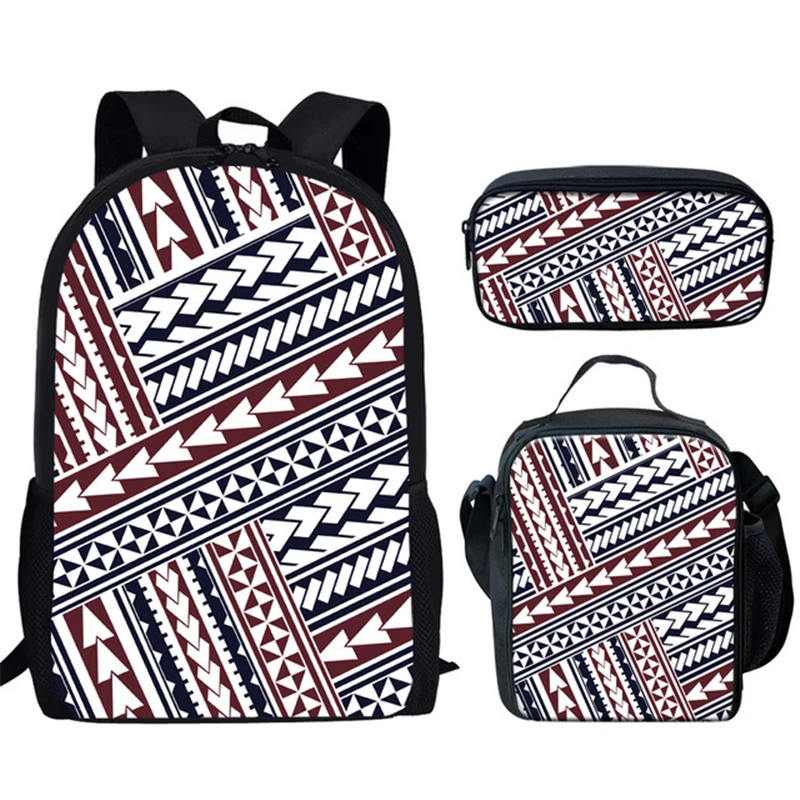 Classic Creative Polynesian Traditional Tribal 3D Print 3pcs/Set pupil School Bags Laptop Daypack Backpack Lunch bag Pencil Case