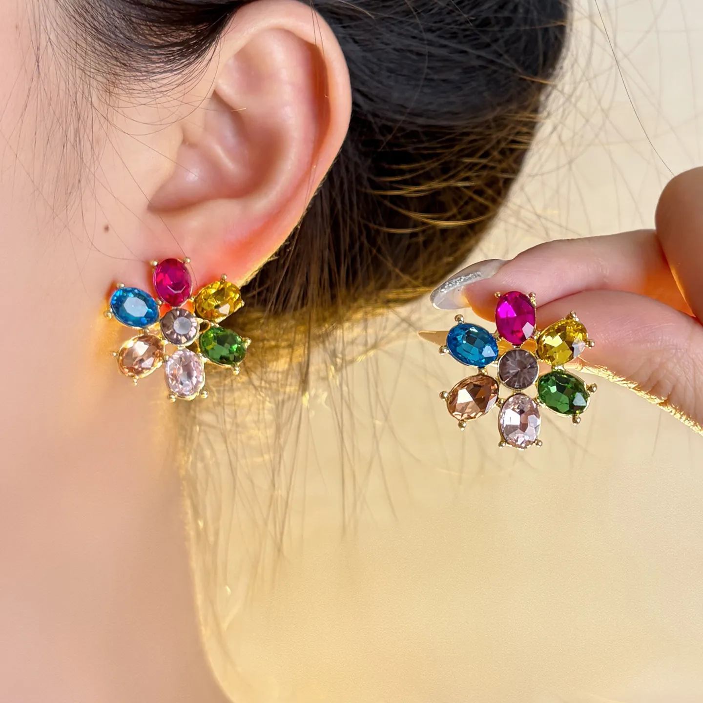 

Retro Colorful Crystal Flower Earrings pendientes circonitas earrings women orecchini donna estate