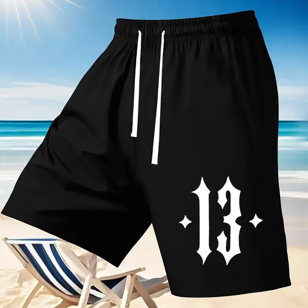 Shorts Casuais de Verão Masculinos Y2K Streetwear Número 13, Shorts Esportivos com Cordão, Calças de Moletom Femininas Soltas para Esportes, Corrida e