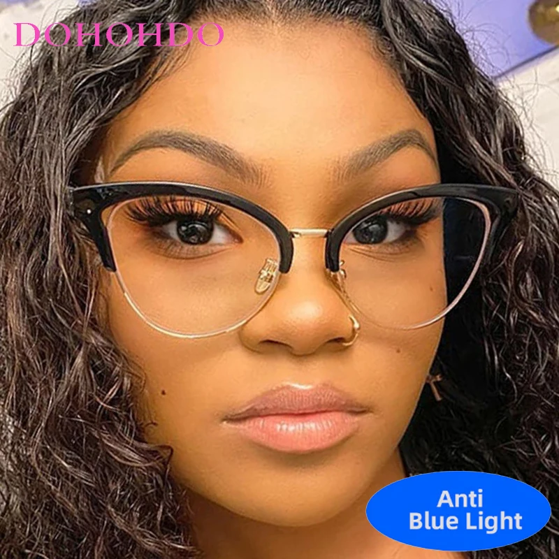 

Vintage Half Frame Cat Eye Anti-Blue Light Glasses Women Men Luxury Brand Optical Spectacle Computer Eye Protection Eyeglasses