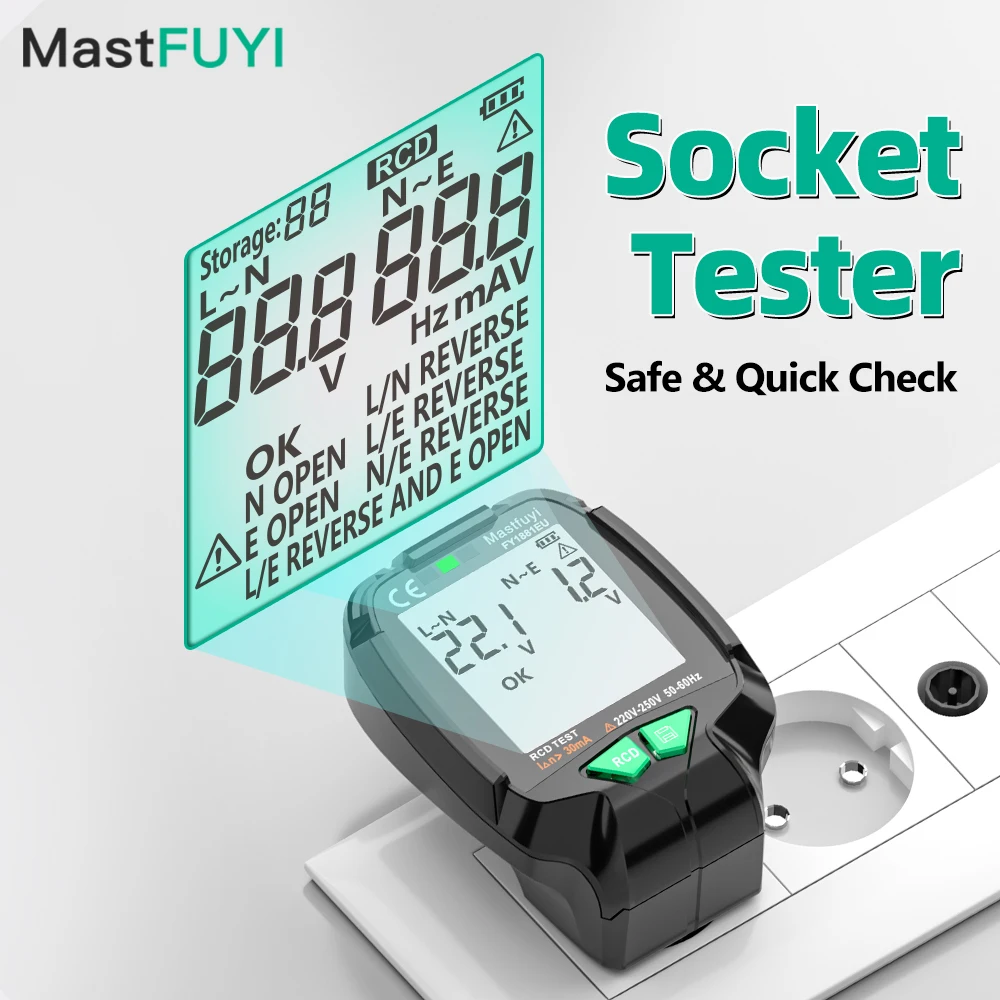 

MASTFUYI Outlet Tester Electrical GFCI Receptacle Detector with LCD Display Socket Tester Circuit Polarity Voltage Detector