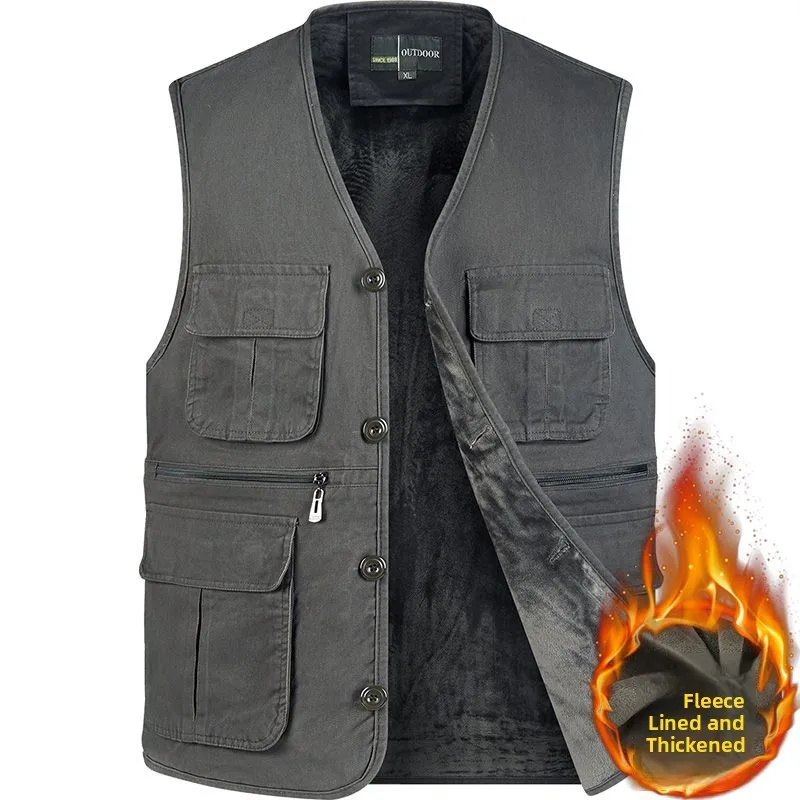 

Теплый жилет Thiened Fce, мужской жилет среднего возраста и ли с несколькими карманами, уличный джинт с v-образным вырезом Busin Casual Sle