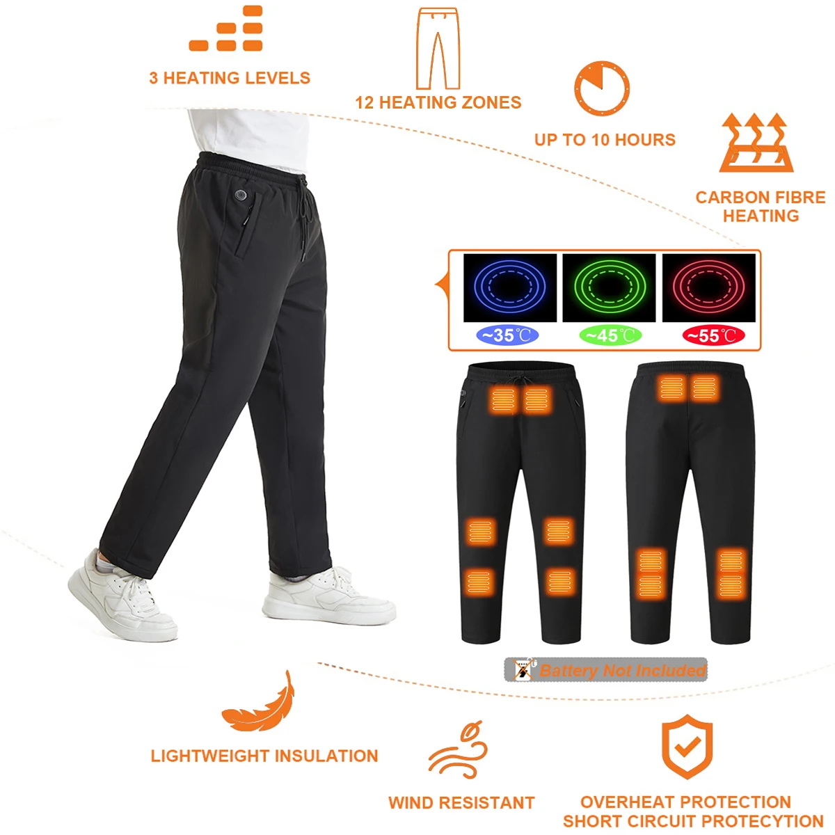 2026 New Heated Pants, Winter Warm Outdoor USB Electric Heated Pants with 12 Carbon Fiber Heating Pads, 3 Temperature Levels