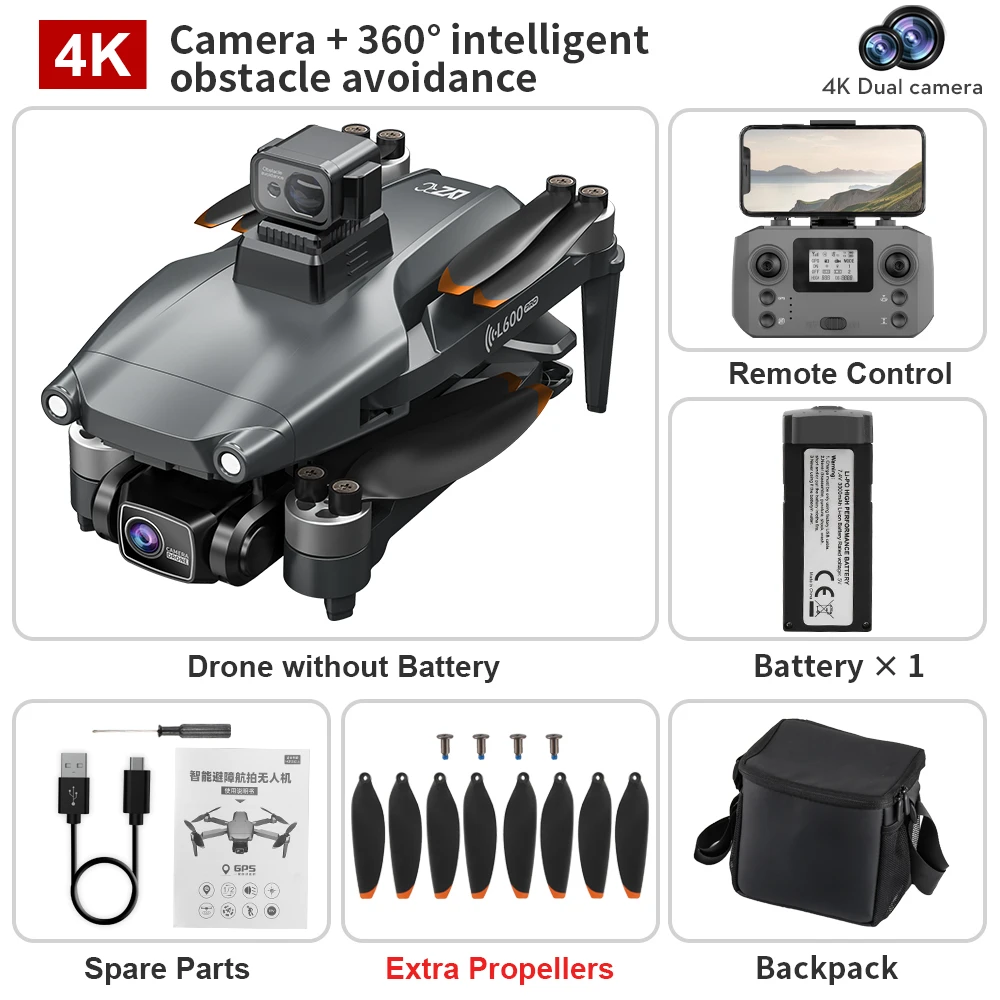 Originele L600 PRO MAX GPS Drone Professionele 3-As PTZ HD Dual Camera Obstakel vermijden Borstelloze Motor 5G WIFI RC Quadcopter