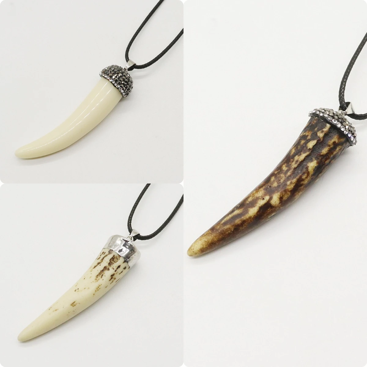 Cow Bone Wolf Fang Pendant Necklace Bull Horn Jewelry Adjustable Leather Rope Chain Vintage Necklace Amulet Tribal Collares