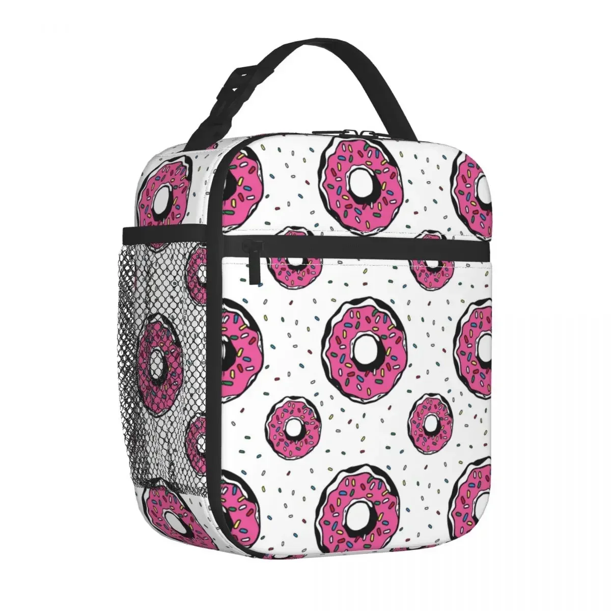 

Pink Doughnuts Insulated Lunch Bags Cooler Bag Meal Container Cute Food Portable Tote Lunch Box Food Handbags Beach Picnic