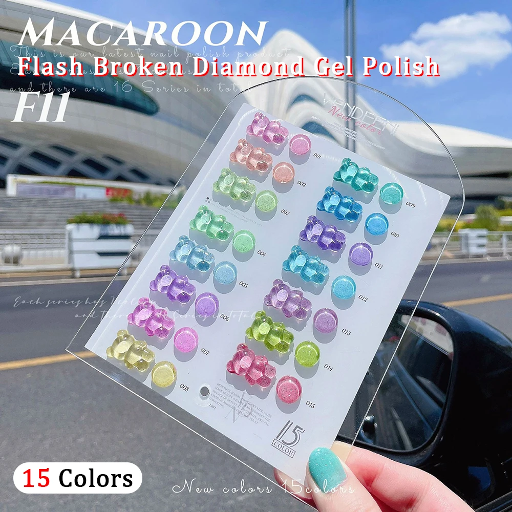 Vendeeni 15 Colors/Set Glitter Broken Diamond Gel Nail Polish Semi Permanent Macaron Flash UV Soak Off Gel Varnish With Display