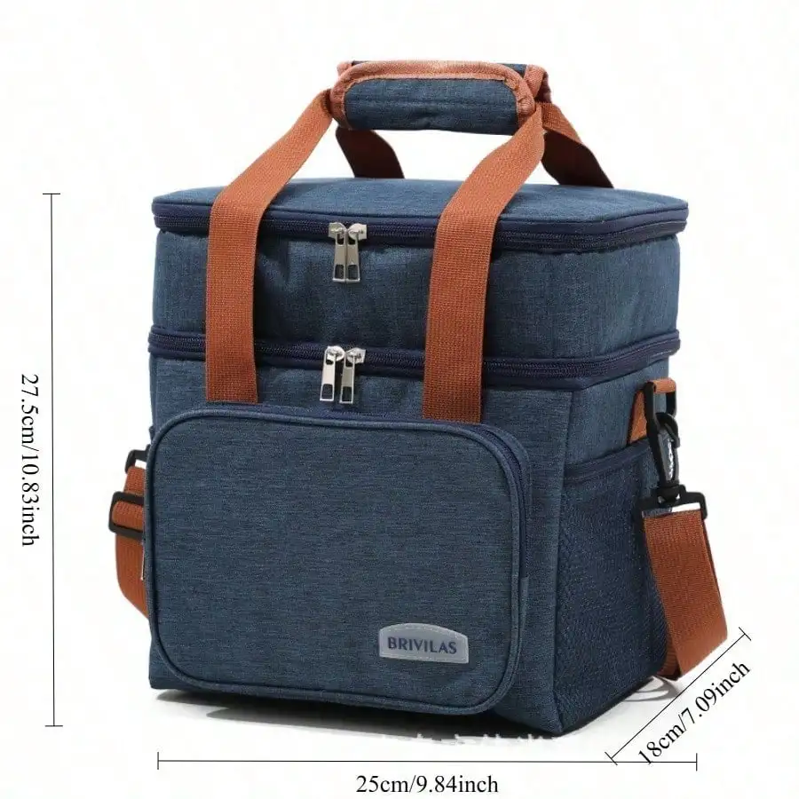 حقيبة غداء معزولة مقاومة للتسرب بطبقة مزدوجة، مقصورات مستقلة لعمال المكاتب الطلابية