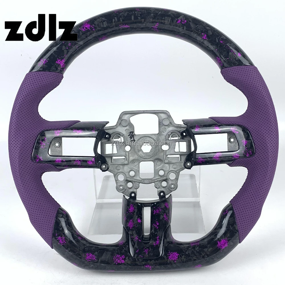 

For Ford mustang GT 2015 2016 2018 2019 2020 2021 2022 2023 Custom Purple Perforated Leather Forged Carbon fiber Steering Wheel