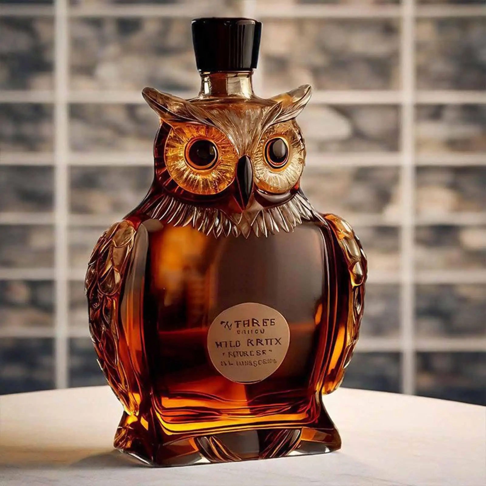 Owl Shape Home Bar Decanter 350ml Vintage Glass Bottle Elegant Decor for Whiskey Display, Restaurant Family Gathering Party