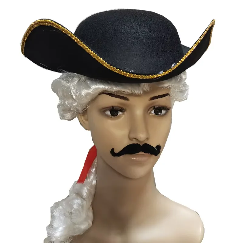 Cappello da pirata nero per adulti con conteggio dei capelli Berretto da avvocato della giustizia Cappello da gentiluomo Accessori cosplay di Halloween Principe del palazzo