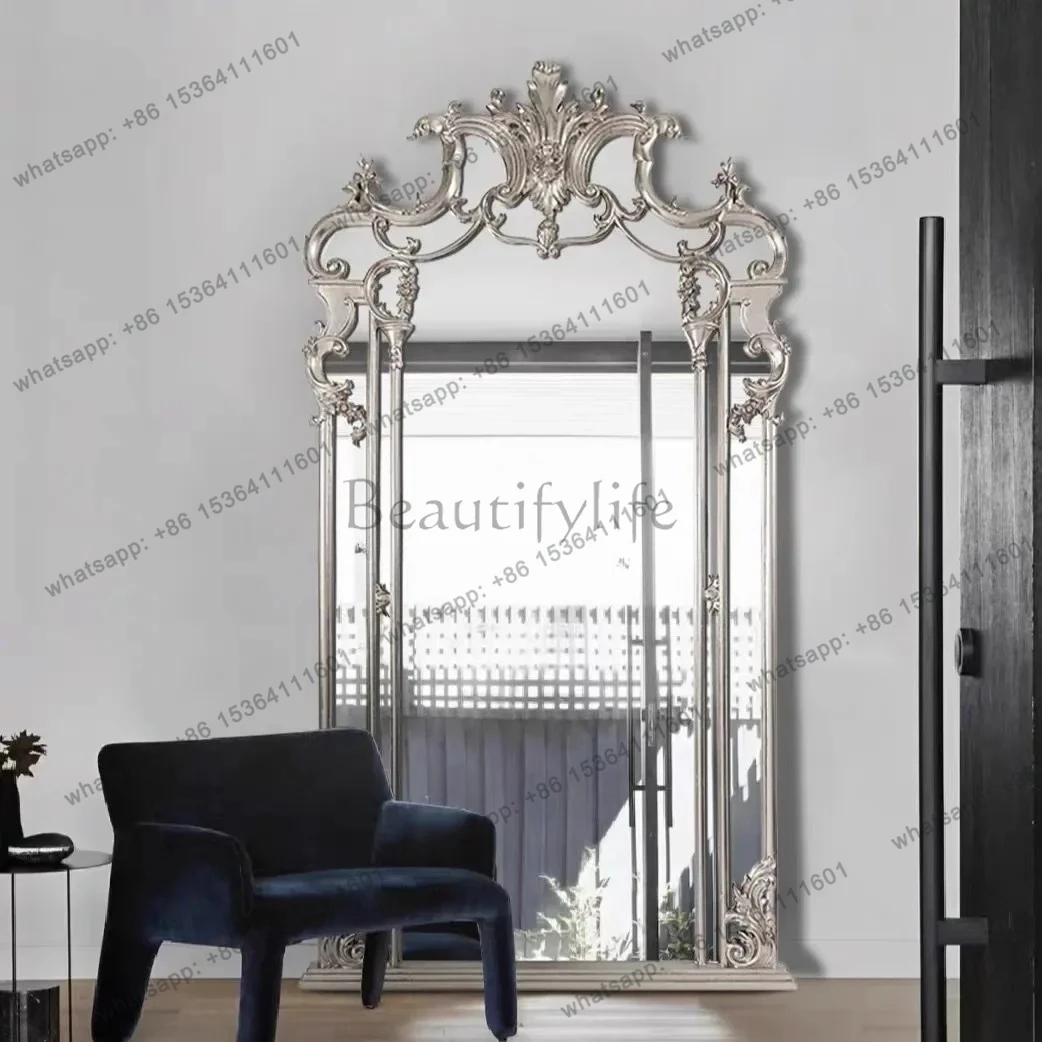 

French retro carved dressing mirror living room bedroom floor-to-ceiling fitting mirror European full-length mirror decorative