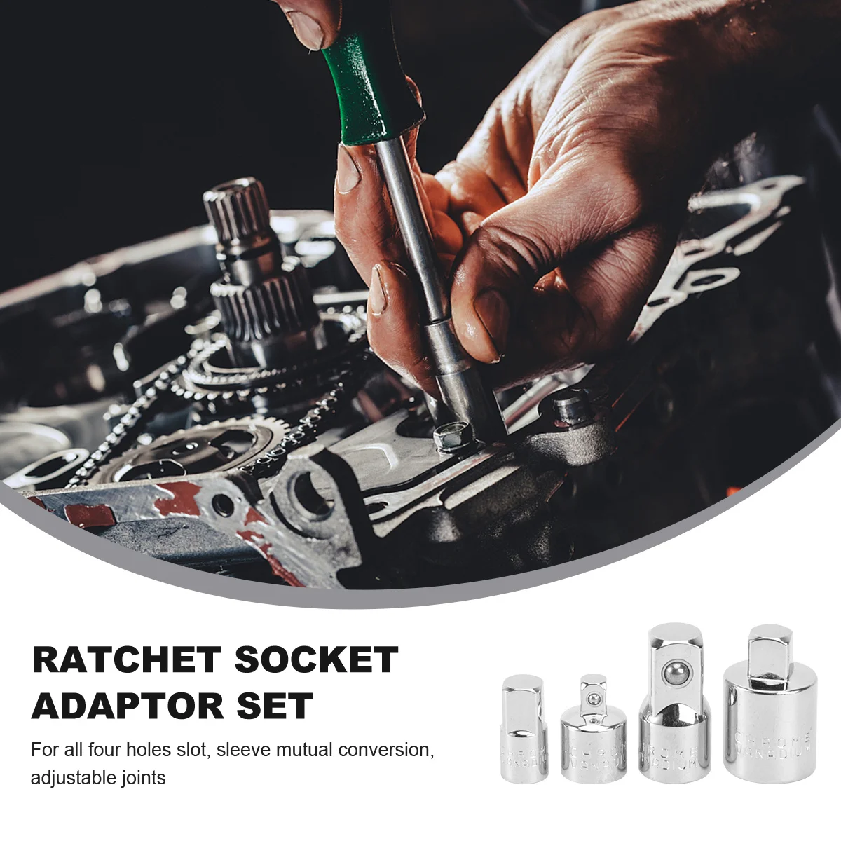 

4Pcs Ratchet Wrench Socket Adapter Set Vanadium Steel Hex to Square Reducer Converter Impact Driver Tools for Automotive Repair