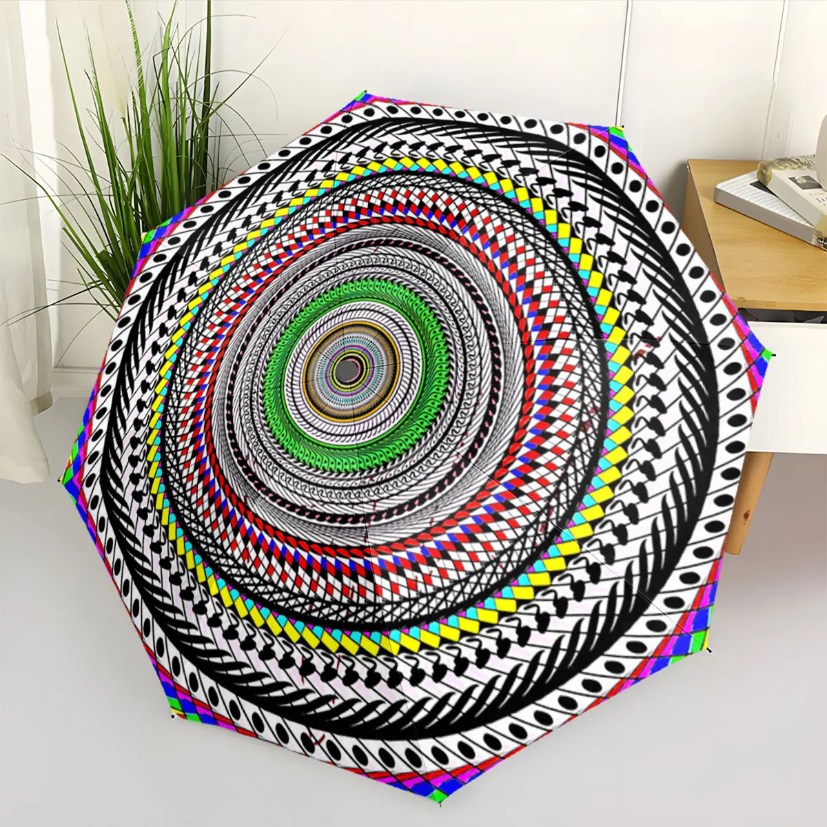 1PC Colorful Geometric Umbrella Design Print 8 Iron Ribs Folding Umbrella Auto-Open Fashion Sunshade
