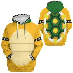 Bowser Hoodie dos desenhos animados das mulheres e dos homens, moletom extragrande, Y2K Street Wear, Jumper Hip Hop com zíper encapuzado, impresso em 3D, novo