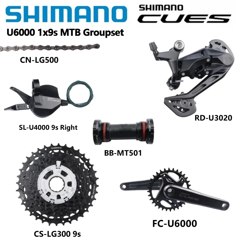 Shimano CUES U6000 1x9S Set SL U4000 9s Rechts RD U3020 LG300 11-36T 9s LG500 Kette BB MT500 PA/MT501 BSA Original MTB Fahrrad Set – Detail 1
