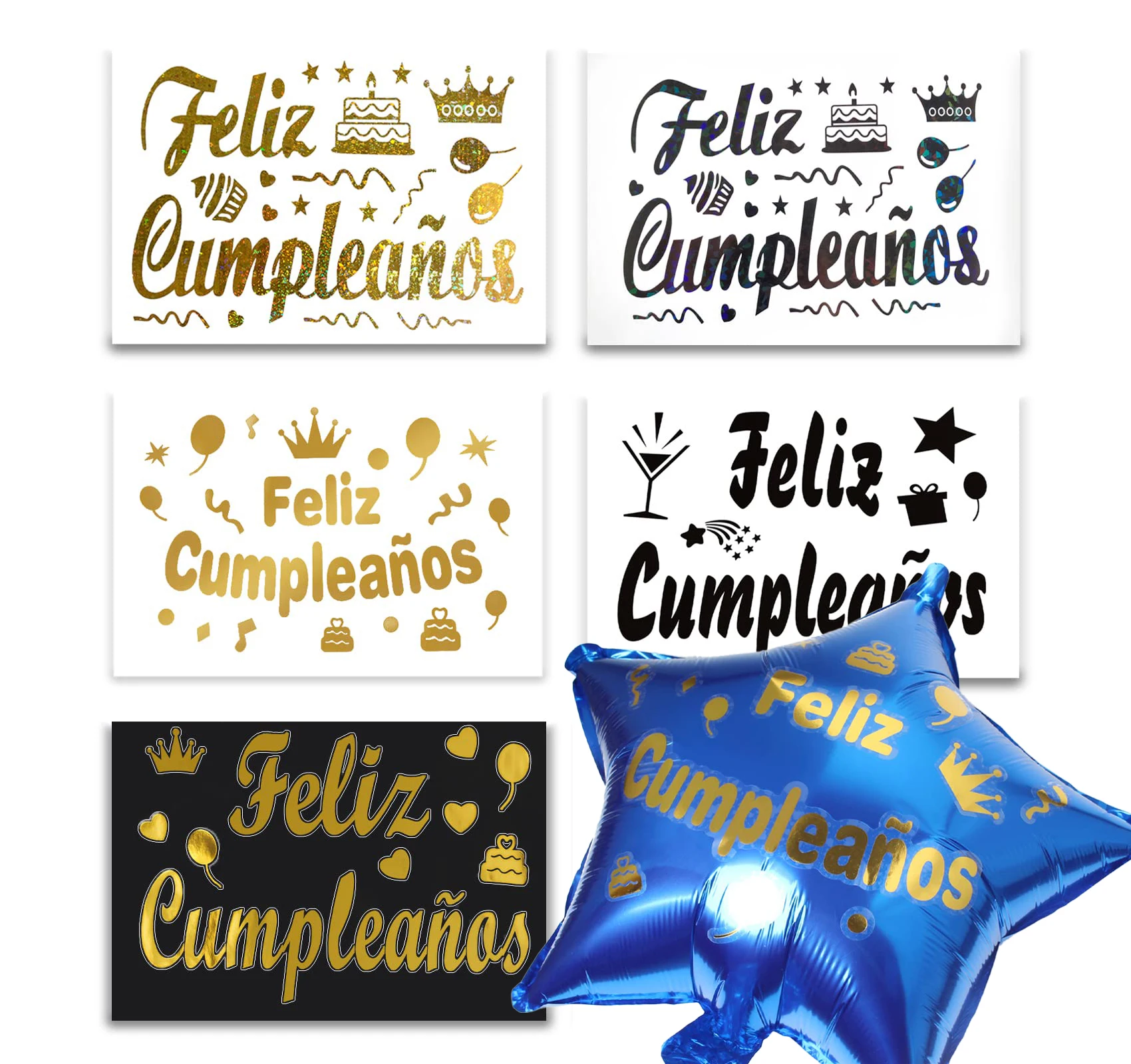 Spanish Feliz Cumpleaños Stickers 36inch Bobo Balloons Decorations For Birthday Party Gift Box Decors Spaish Birthday Stickers