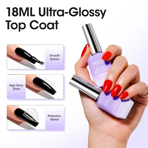 GELLEN 18ml Smalto per unghie gel Kit da 2 pezzi No Wipe Lucido Top Coat Gel Press On Nails Lucido di alta qualità Soak Off Lampada UV Smalto trasparente