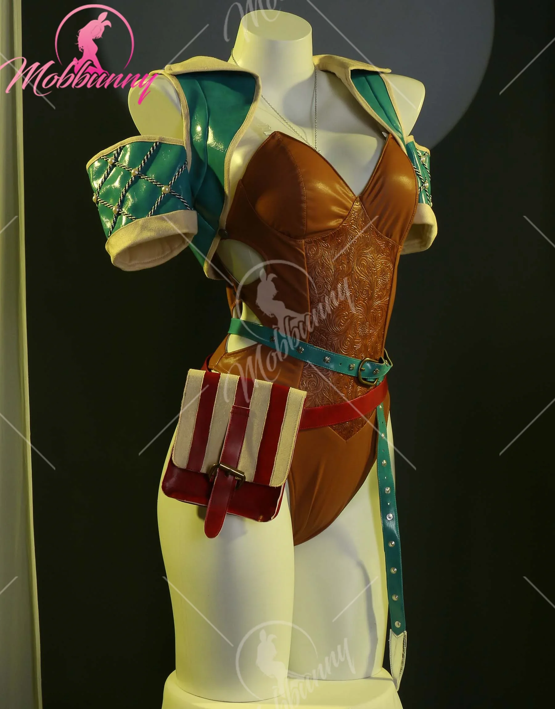 Mobbunny-fantasia de cosplay de lingerie sexy feminina, saia e bodysuit de fenda alta, casaco com luvas, bolsa de cinto e colar