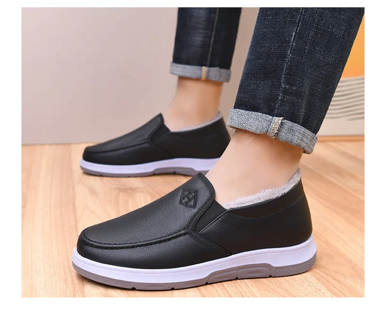 Herren-Winterschuhe mit Fleece-Futter, lässiger Schnitt, zum Hineinschlüpfen, wasserdichtes PU-Obermaterial, rutschfeste, dicke Sohle, warmes Schuhwerk für ältere Herren. – Detail 22