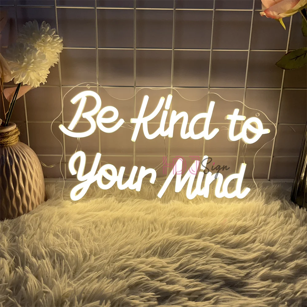

Be Kind To Your Mind Неоновая светодиодная вывеска Настенный подвесной светильник USB Декор комнаты Светодиодная неоновая вывеска Спальня Художественное украшение Неоновые огни