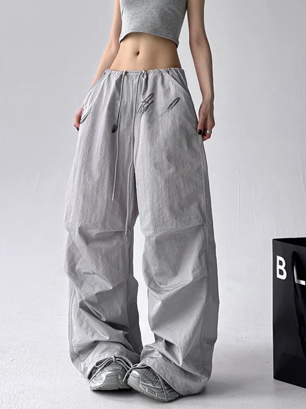 Pantaloni da lavoro per paracadutista americano Donna Estate New Retro Hot Girl Pantaloni da ballo di strada Pantaloni a gamba larga dal design ampio