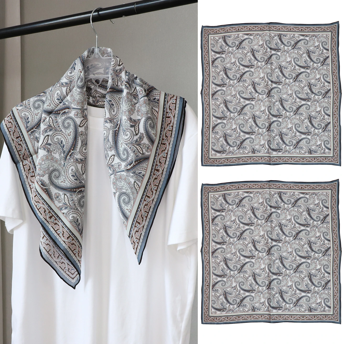 手巻きエッジシルクスカーフ-モダルグレー-ダブルガーゼ-通気性のある小さな正方形シルクスカーフ-マルベリーシルク-夏春-手作りエッジ