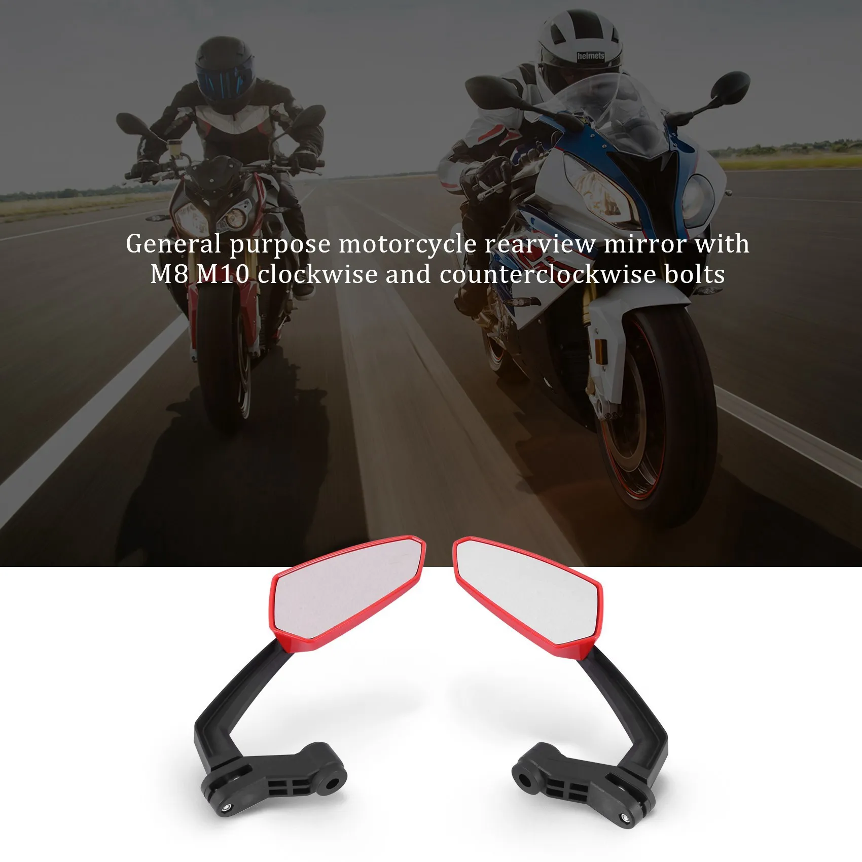 Motorcycle Rearview Mirror with M8 Clockwise and Counterclockwise Threaded Bolts ATV Moped Scooter Cruiser Roller