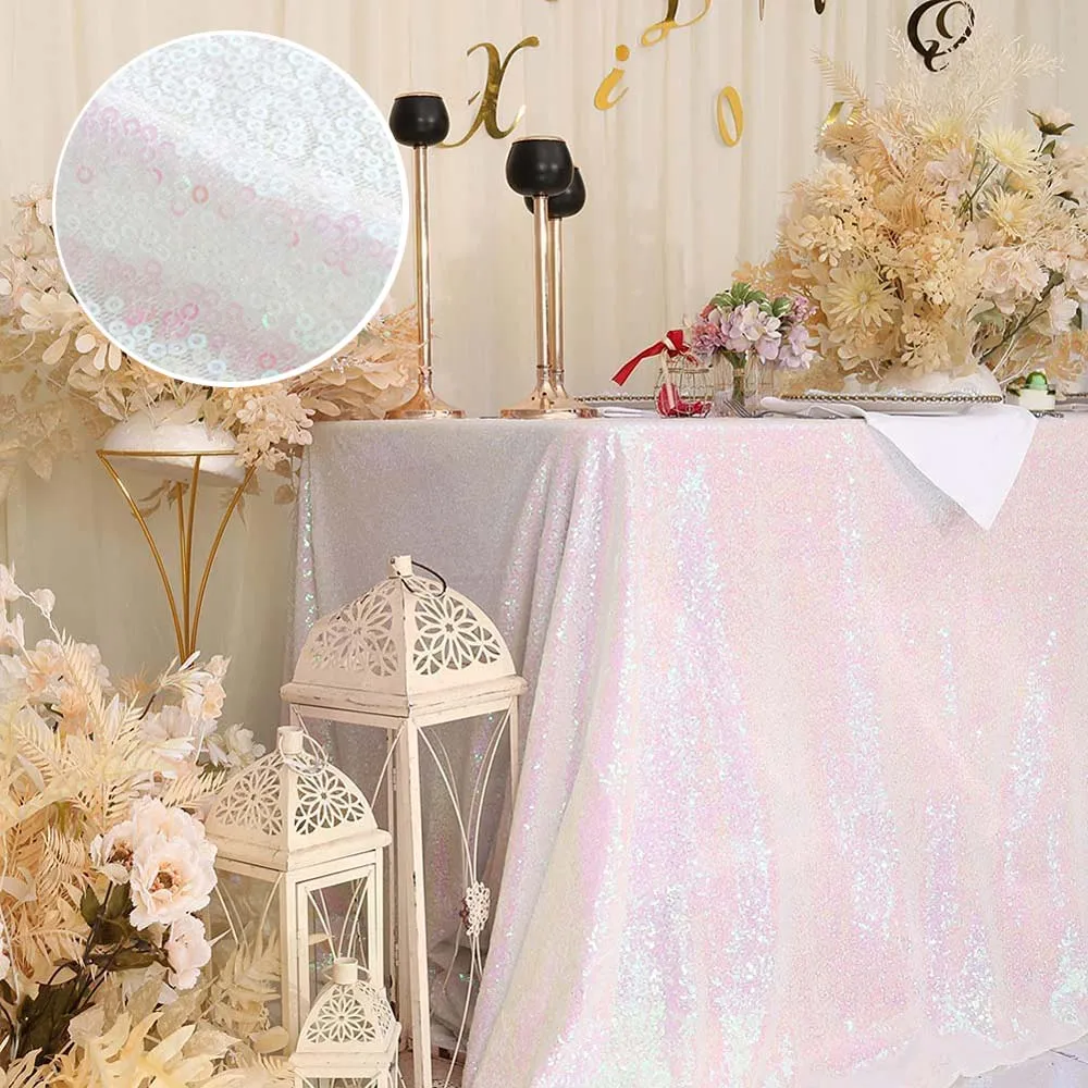 Rectangle Sequin Tablecloth Iridescent Glitter Table Cover for Wedding Party Cake Dessert Table Exhibition Events Table Cloth