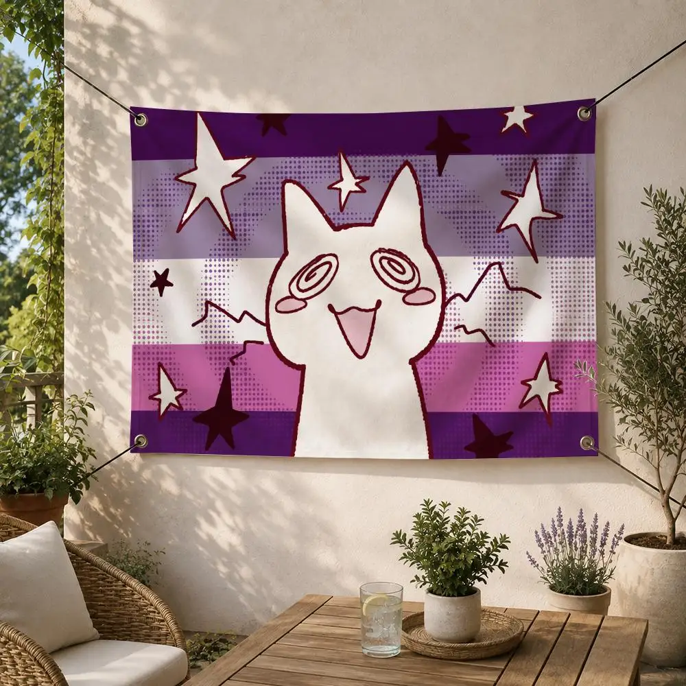 Cute Colorful Cute Trans Pride Cat Flags Decorative Flag Banner for Outdoor Garden Yard Camping Party Home Wall Hanging Decor